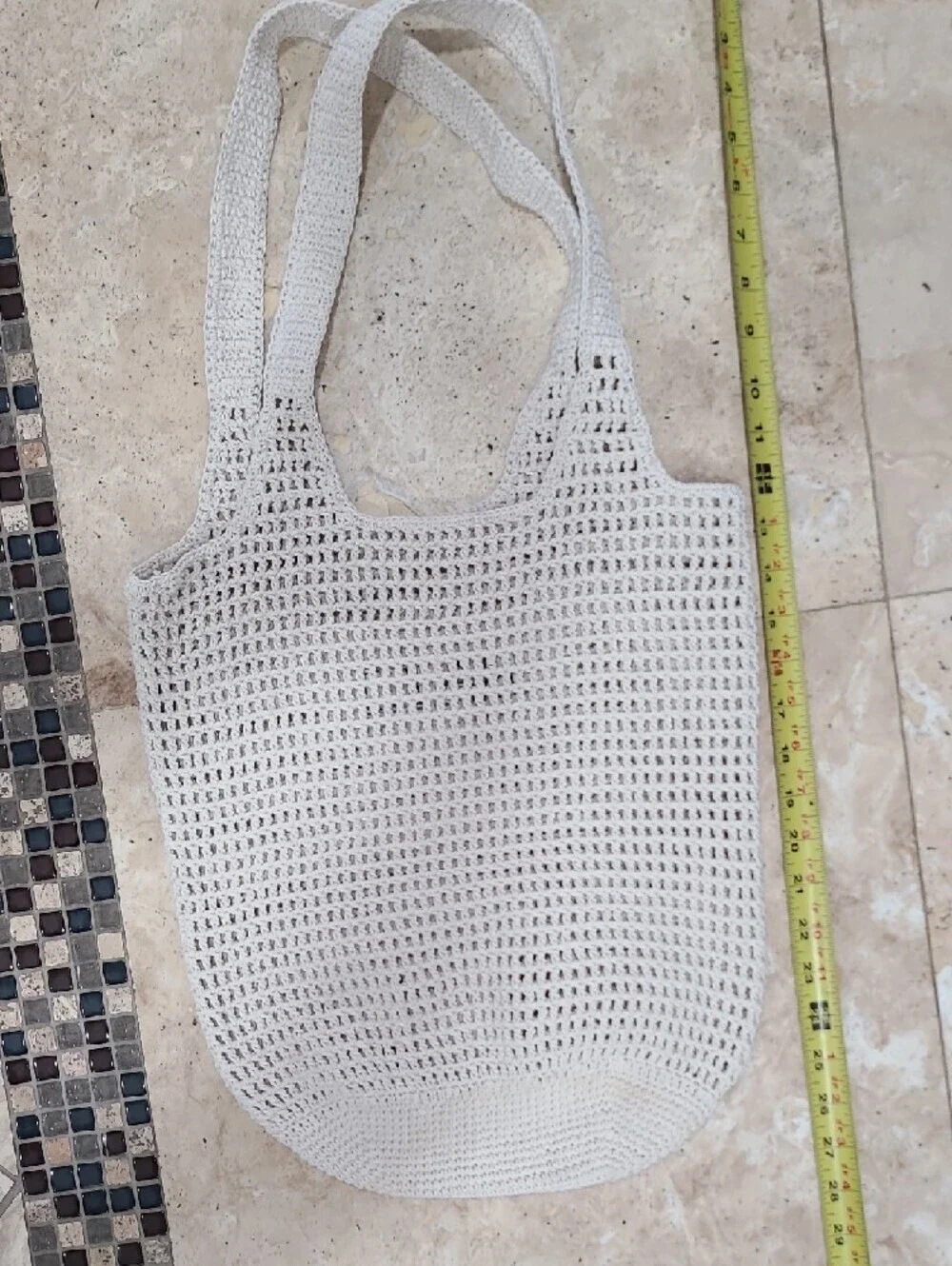 Bali Cream Crochet Tote with Black Lettering